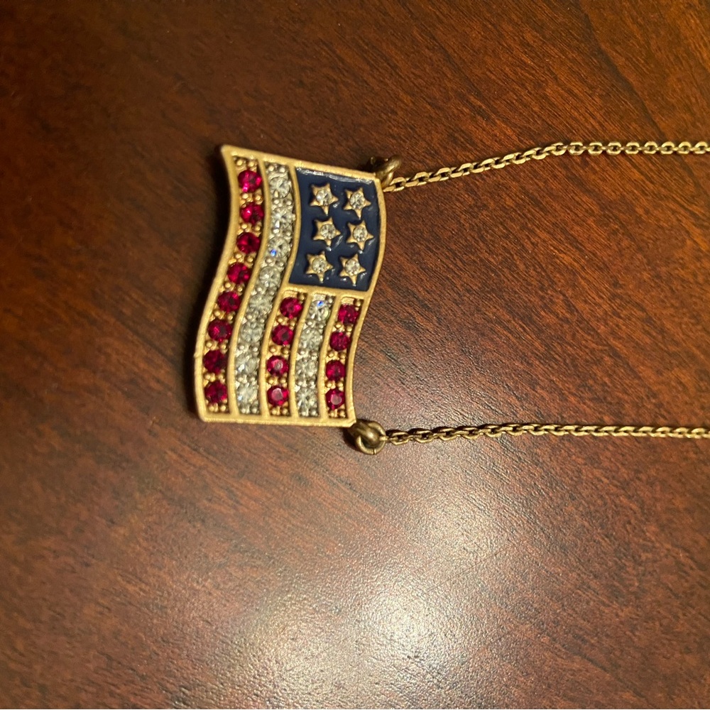 Gold American Flag Pendant Necklace - Picture 2 of 2